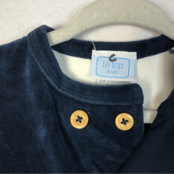 Vintage Le Top Navy Blue Velour Bear & Dog Long Sleeve 3M - Picture 4 of 4